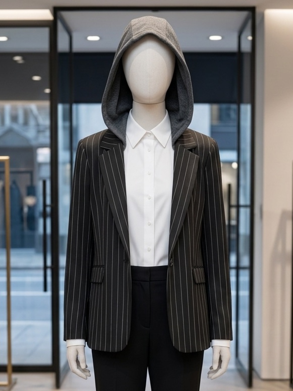 Bagatelle Black Pinstripe Blazer With Hood